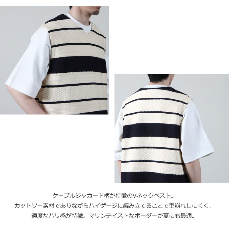 CURLY(꡼) CABLE JACQUARD VEST -border-