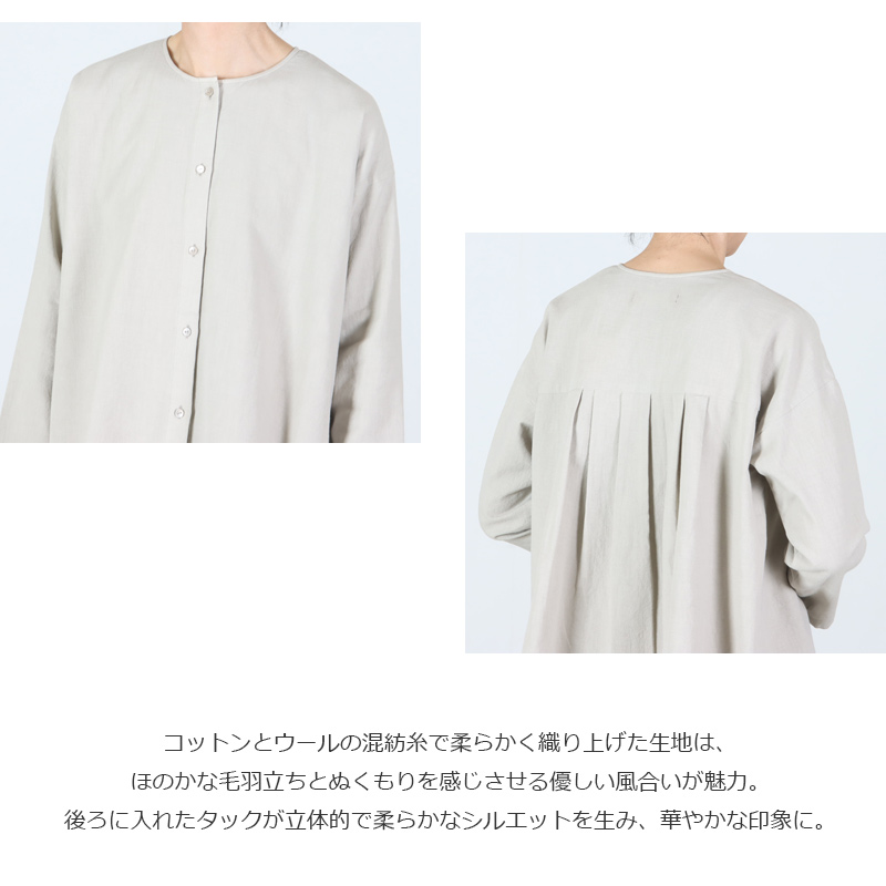 evameva(エヴァムエヴァ) cotton wool no collar shirt