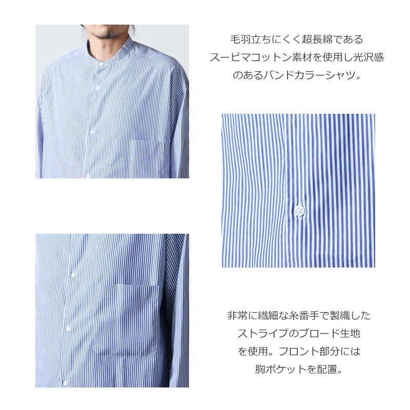 Graphpaper(եڡѡ) Broad Stripe L/S Oversized Band Collar Shirt