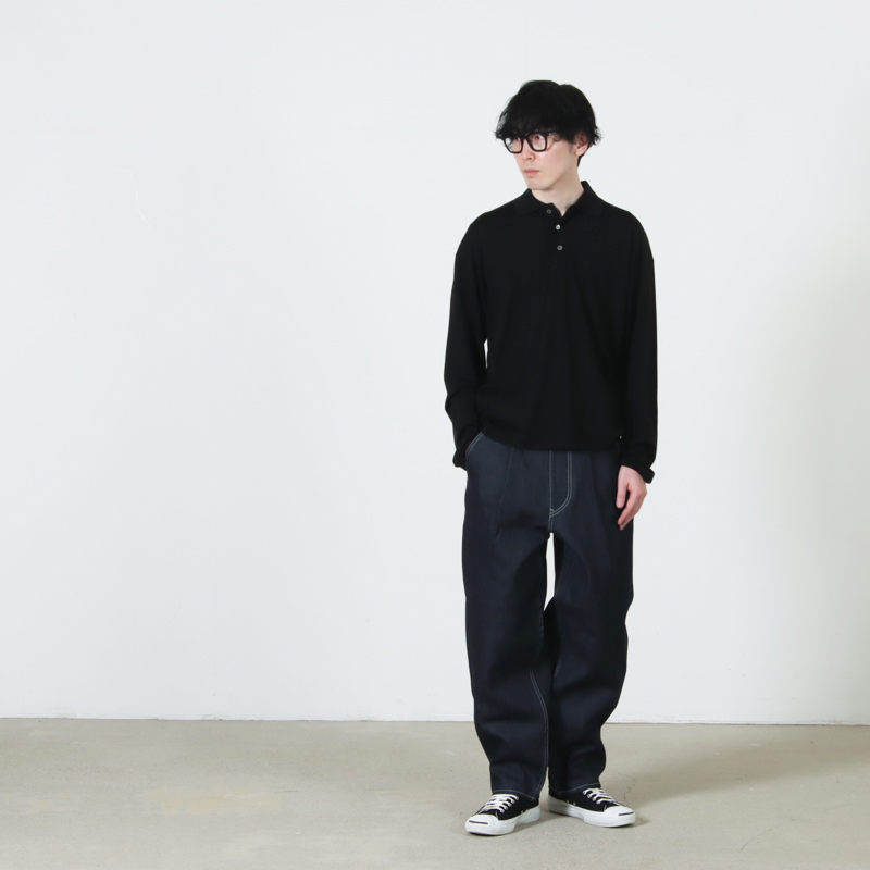 Graphpaper(グラフペーパー) Selvage Denim Two Tuck Tapered Pants‐ INDIGO RIGID ・ BLACK WASHED