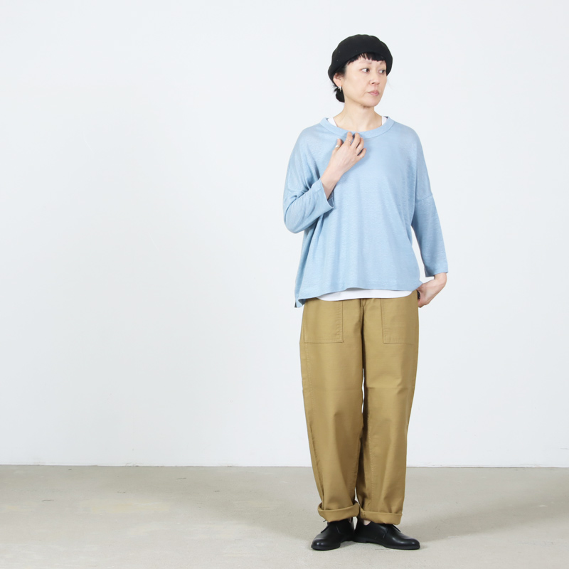 mao made(マオメイド) ベルギーリネン7分袖ワイドTEE