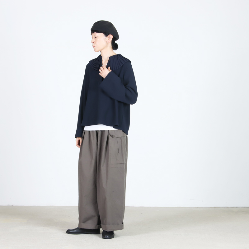 mizuiro ind(ミズイロインド) プリーツカラーシャツプルオーバー