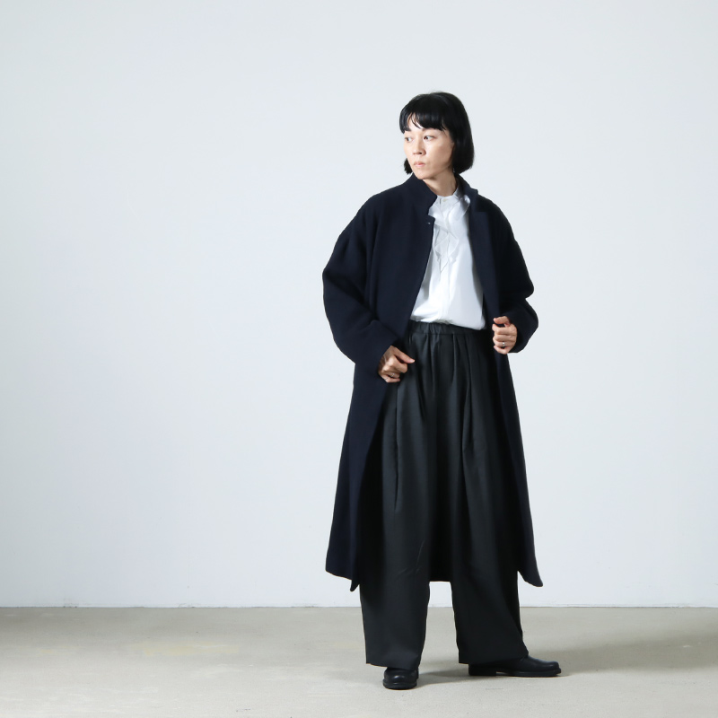 mizuiro ind(ミズイロインド) ウールブレンドスタンドカラーコート