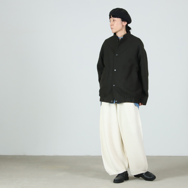 unfil(アンフィル) woolen cotton & ex.fine lambs wool ribbed-knit wide pants