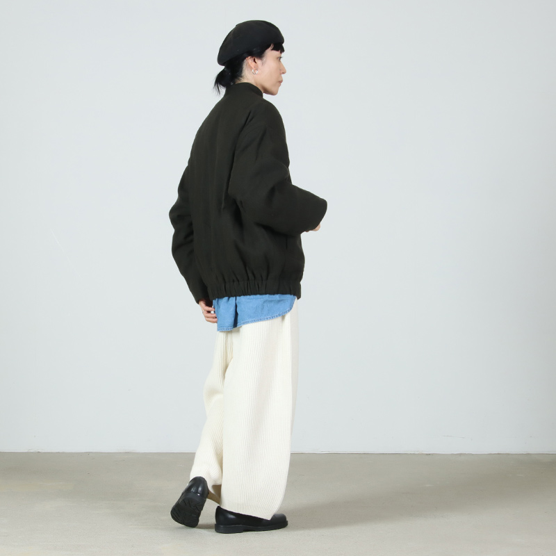 unfil(アンフィル) woolen cotton & ex.fine lambs wool ribbed-knit wide pants