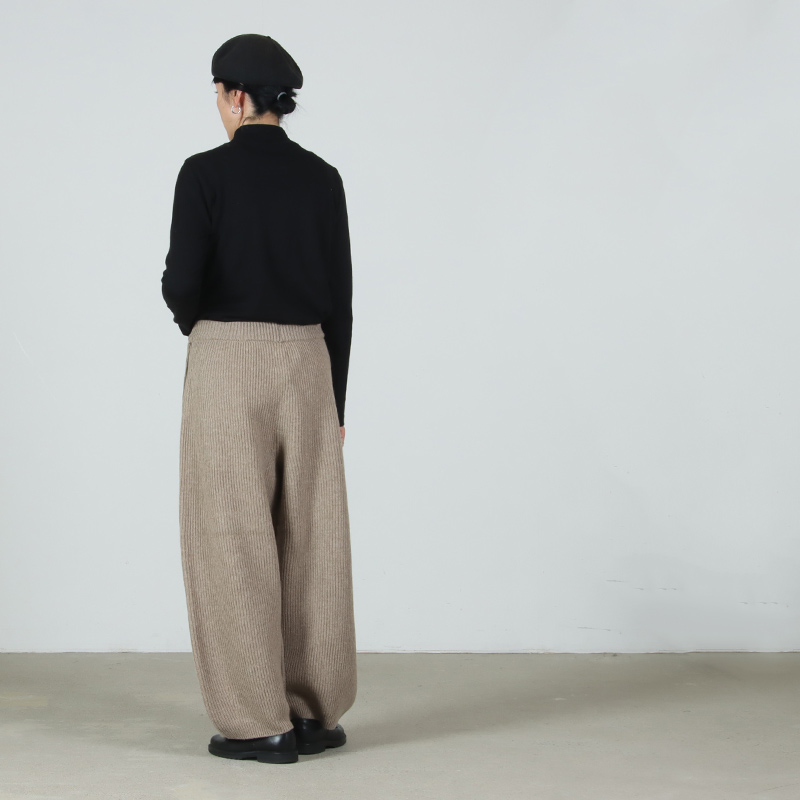 unfil(アンフィル) woolen cotton & ex.fine lambs wool ribbed-knit wide pants
