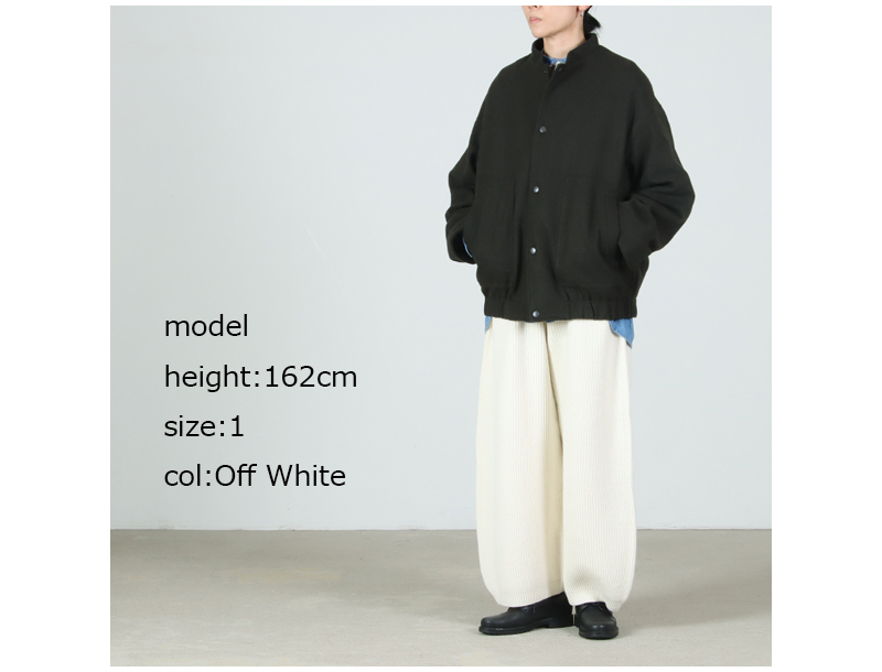 unfil(アンフィル) woolen cotton & ex.fine lambs wool ribbed-knit wide pants