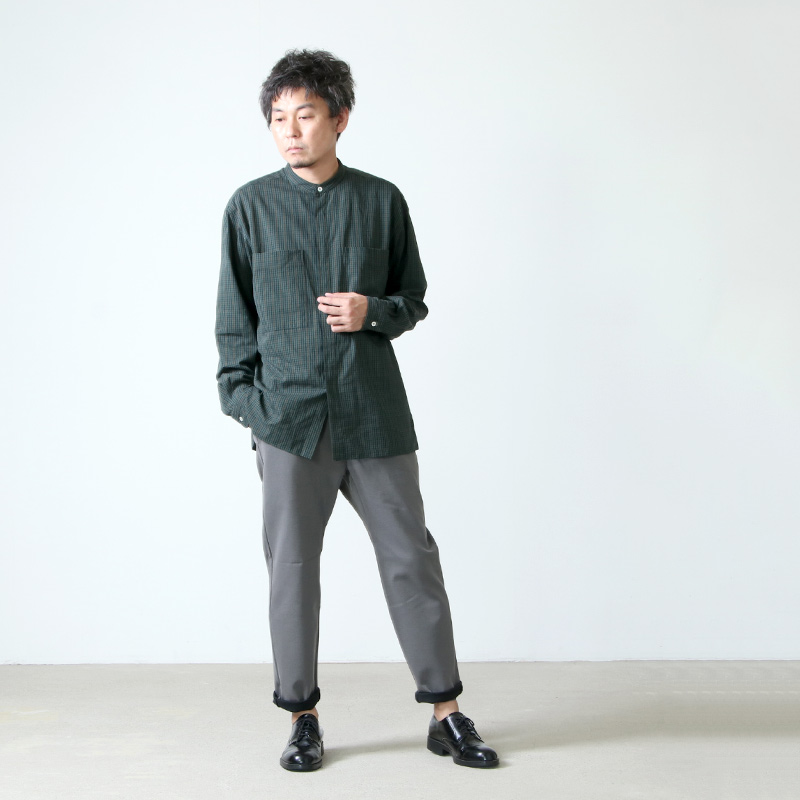unfil(ե) washed brushed cotton band colloar shirt