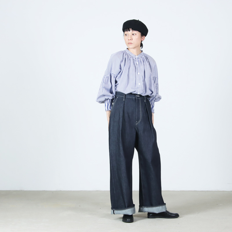 UNIVERSAL TISSU(ユニバーサルティシュ) ナチュラルタイプライター/ストライプ バンドカラーシャーリングBL