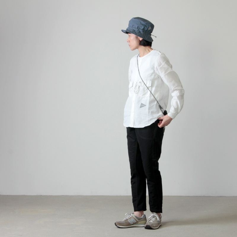 and wander (アンドワンダー) dry linen collarless shirt for woman 