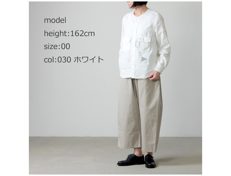 and wander (アンドワンダー) dry linen collarless shirt for woman