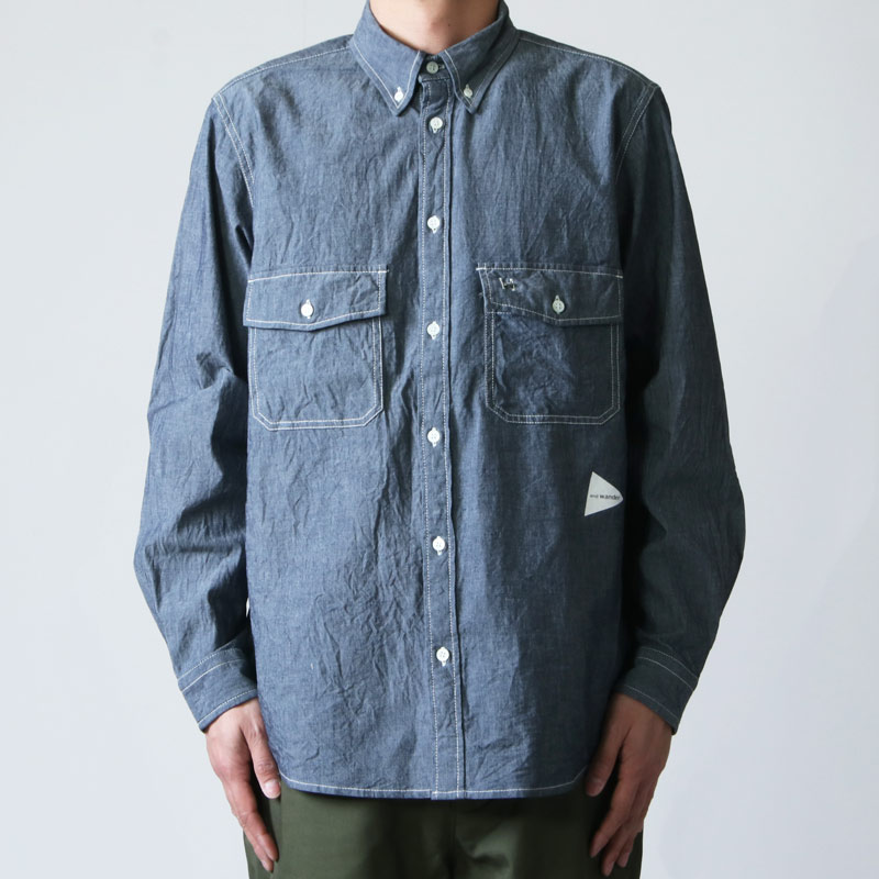 and wander (アンドワンダー) CORDURA indigo chambray shirt 