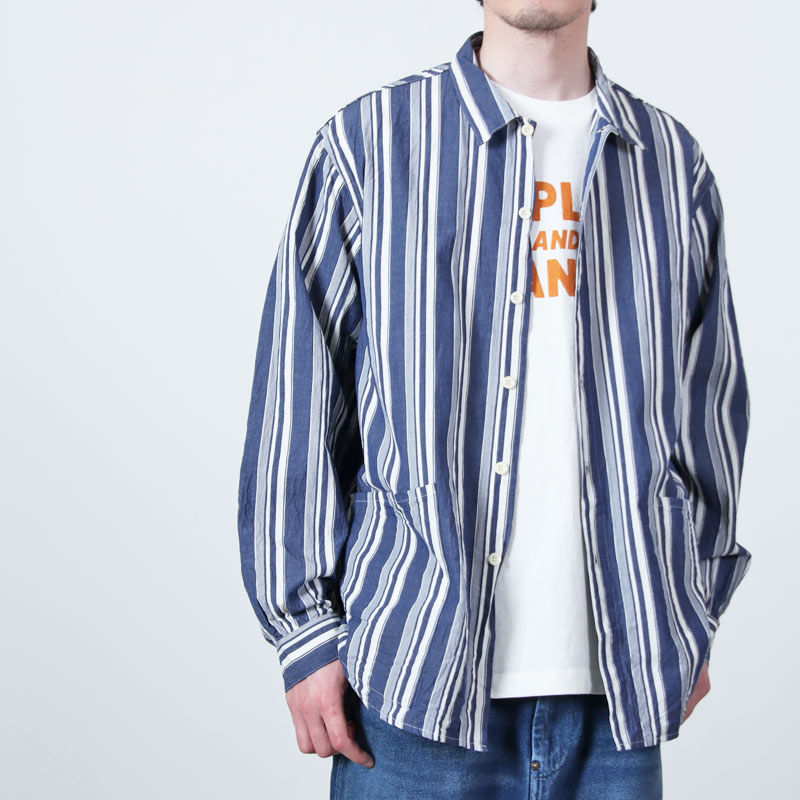 A VONTADE(�� �ܥ󥿡���) Gardener Apron Shirts LS Organic Cotton Hard Twist Stripe