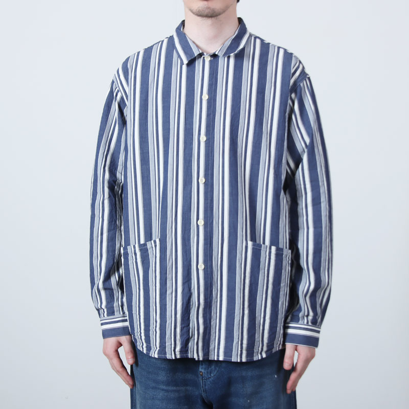 A VONTADE(�� �ܥ󥿡���) Gardener Apron Shirts LS Organic Cotton Hard Twist Stripe