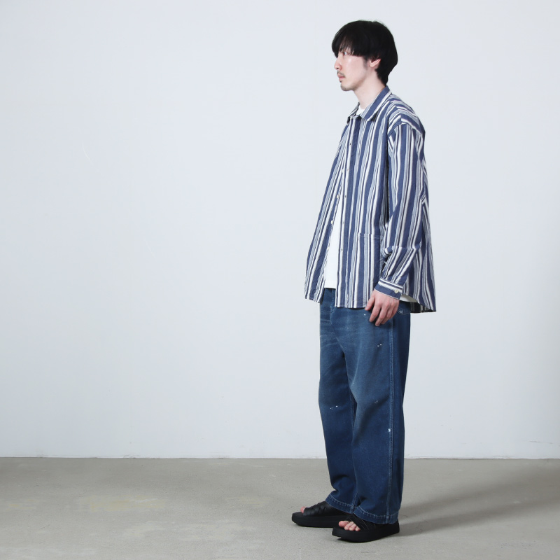 A VONTADE(�� �ܥ󥿡���) Gardener Apron Shirts LS Organic Cotton Hard Twist Stripe