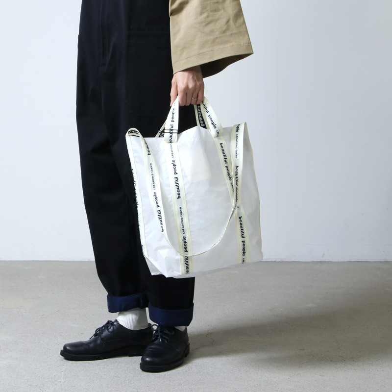 beautiful people (ビューティフルピープル) sail cloth logo tape shoulder bag  white-black / セイルクロスロゴテープショルダーバッグ