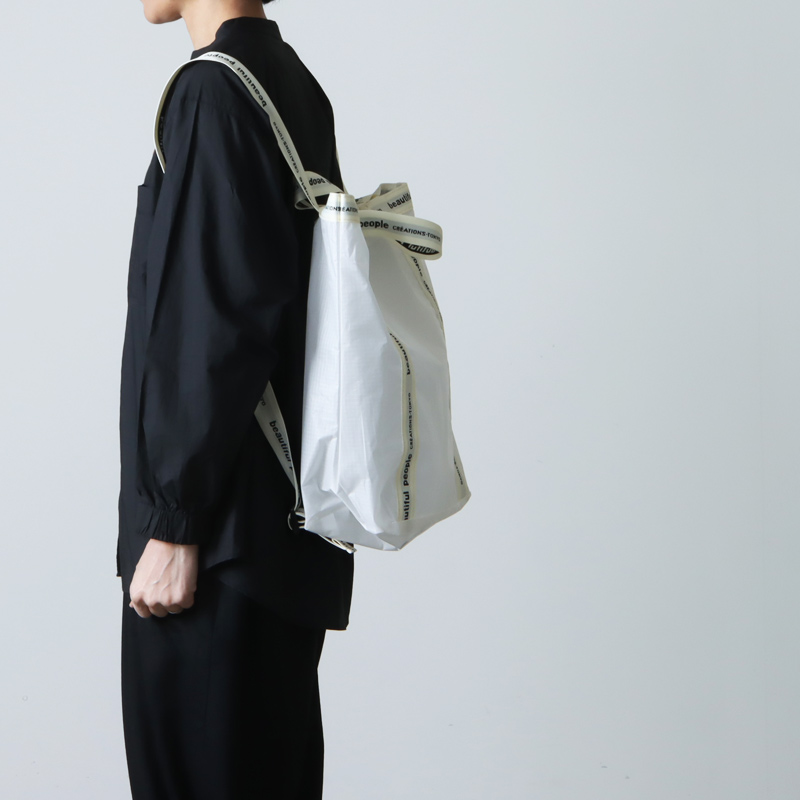 beautiful people (ビューティフルピープル) sail cloth logo tape backpack white-black /  セイルクロスロゴテープバックパックホワイトブラック