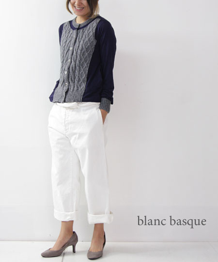 blanc basque / ブランバスク ケーブルニット×カットソー切替