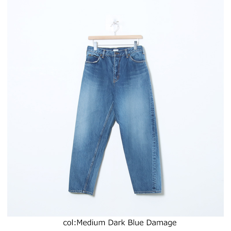 CIOTA() New Wide Tapered 5 Pocket Pants - Medium Dark Blue Damage