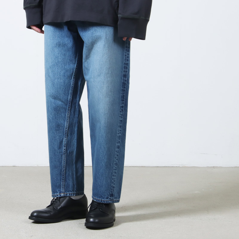 CIOTA() New Wide Tapered 5 Pocket Pants - Medium Dark Blue Damage