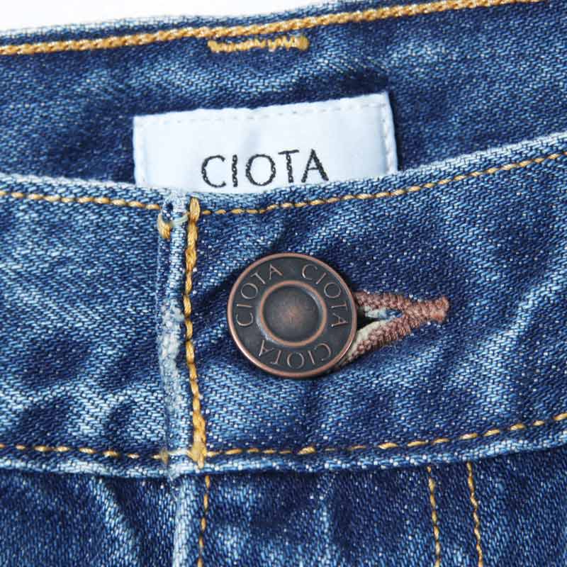 CIOTA() New Wide Tapered 5 Pocket Pants - Medium Dark Blue Damage