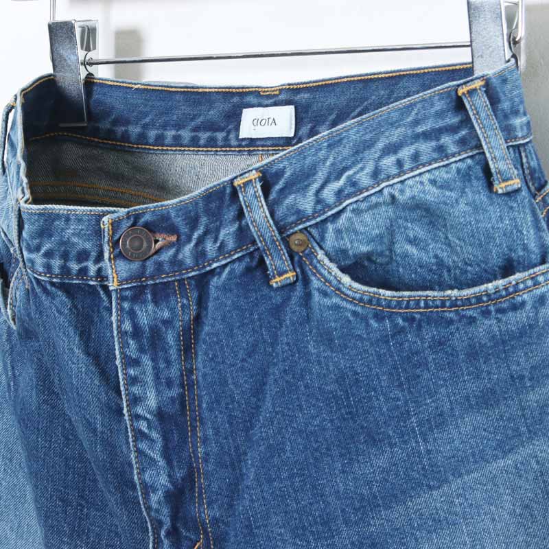 CIOTA() New Wide Tapered 5 Pocket Pants - Medium Dark Blue Damage