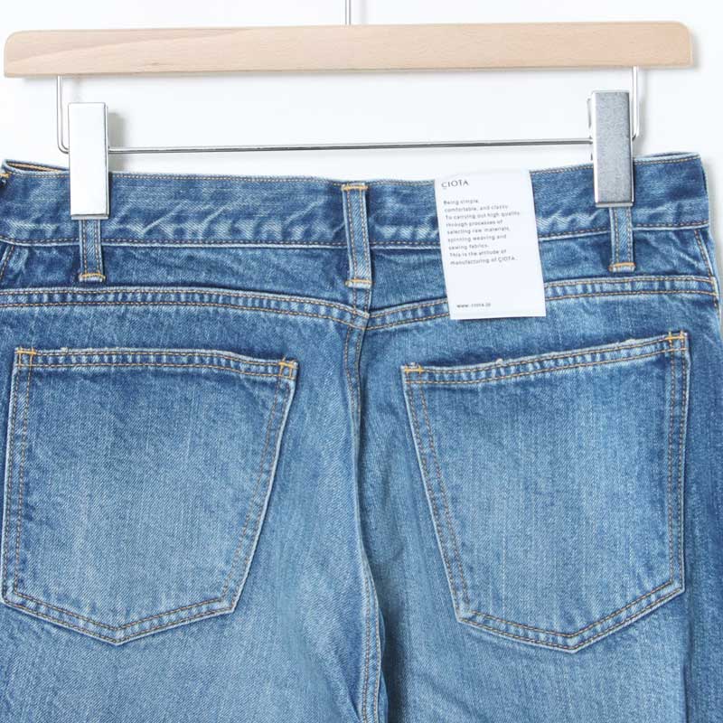 CIOTA() New Wide Tapered 5 Pocket Pants - Medium Dark Blue Damage