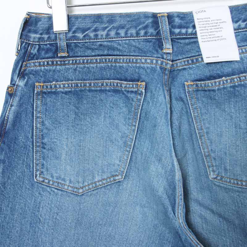 CIOTA() New Wide Tapered 5 Pocket Pants - Medium Dark Blue Damage