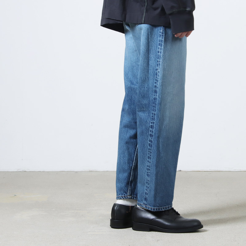 CIOTA() New Wide Tapered 5 Pocket Pants - Medium Dark Blue Damage