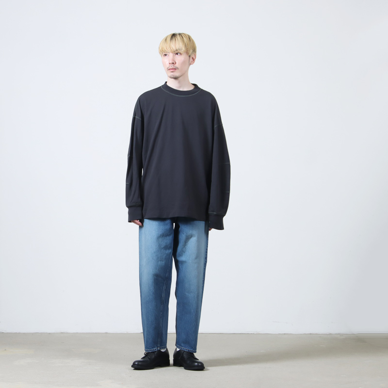 CIOTA() New Wide Tapered 5 Pocket Pants - Medium Dark Blue Damage
