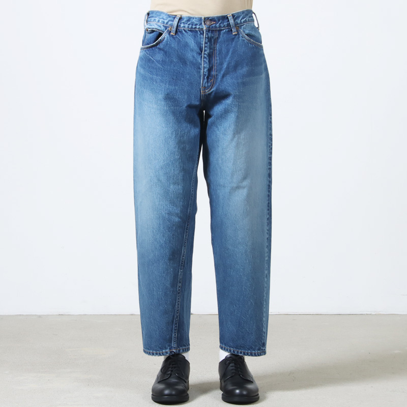 CIOTA() New Wide Tapered 5 Pocket Pants - Medium Dark Blue Damage