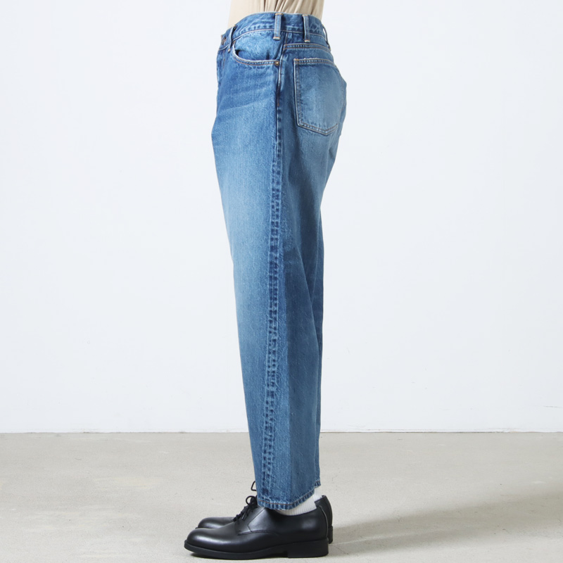 CIOTA() New Wide Tapered 5 Pocket Pants - Medium Dark Blue Damage