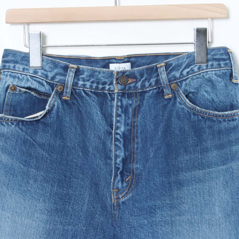 CIOTA() New Wide Tapered 5 Pocket Pants - Medium Dark Blue Damage
