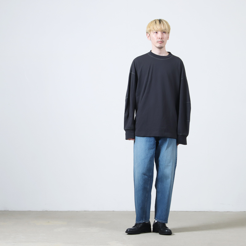 CIOTA() New Wide Tapered 5 Pocket Pants - Medium Dark Blue Damage