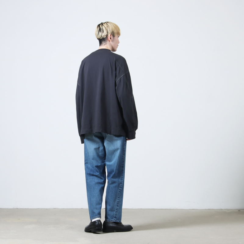 CIOTA() New Wide Tapered 5 Pocket Pants - Medium Dark Blue Damage