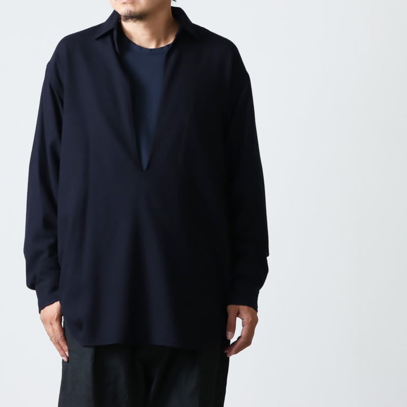 COMOLI (コモリ) ウールビエラ スキッパーシャツ [CHARCOAL]