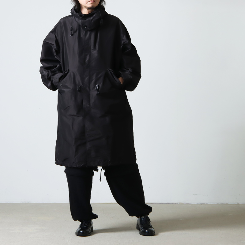 COMOLI 21SS コットンシルクフーデッドコート BLACK-