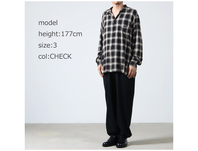 【美品】COMOLI レーヨンチェック オープンカラーシャツ size 3