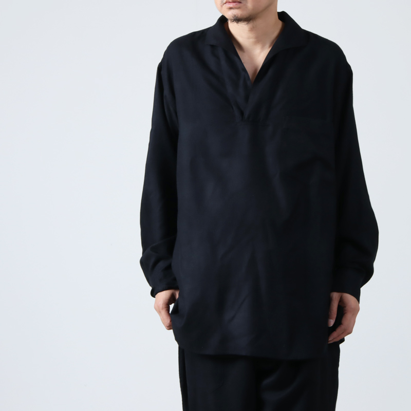 comoli シルクネル スキッパーシャツ navy-