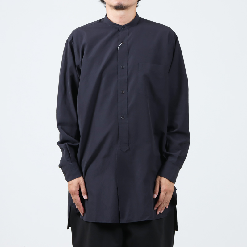 COMOLI 21ss BAND COLLAR SHIRT NAVY コモリ