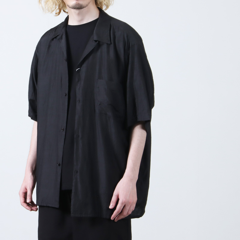 COMOLI | ウールシルク半袖オープンカラーシャツ（navy）- BARD