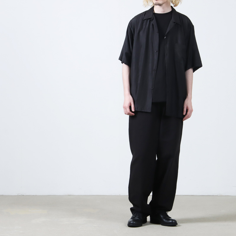COMOLI ウールシルク 半袖 オープン カラーシャツ , Navy – Navyblue