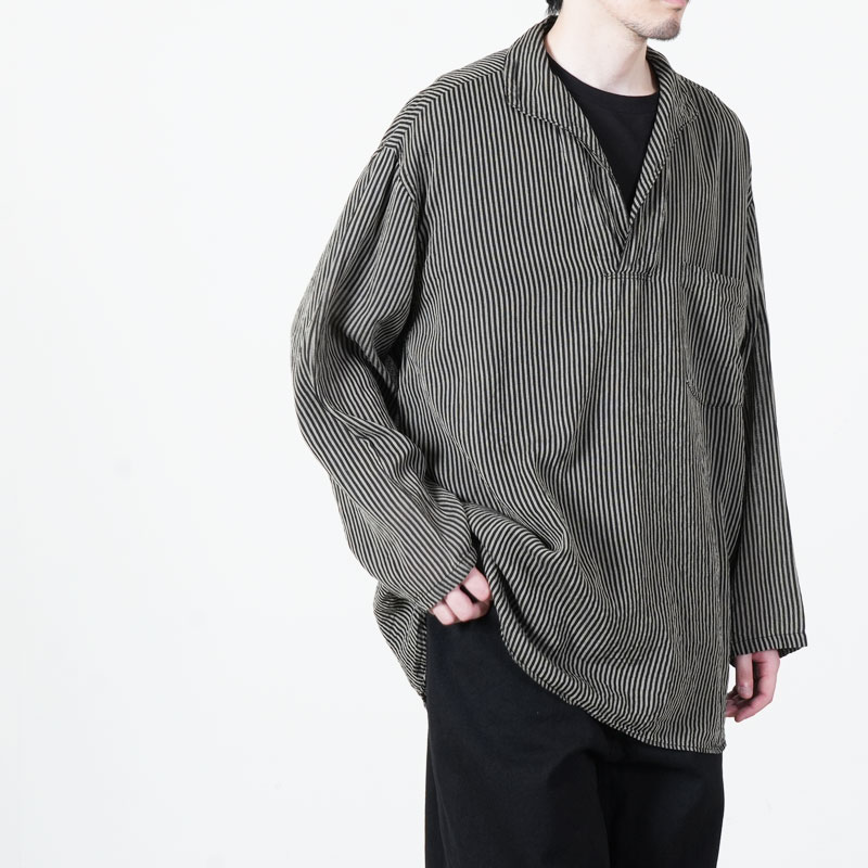COMOLI コモリシャツ 長袖 ストライプ サイズ1 COMOLI (コモリ) ストライプ スキッパーシャツ