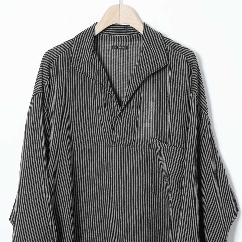 COMOLI (コモリ) ストライプ スキッパーシャツ
