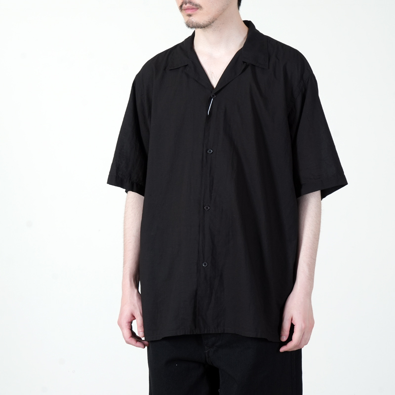 COMOLI KHADIコットン 半袖オープンカラーシャツ サイズ2 ブラック COMOLI (コモリ) KHADIコットン 半袖オープンカラーシャツ