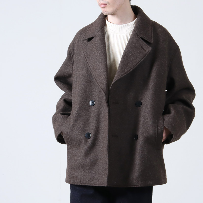 CURLY(꡼) KNIT MELTON PEA COAT