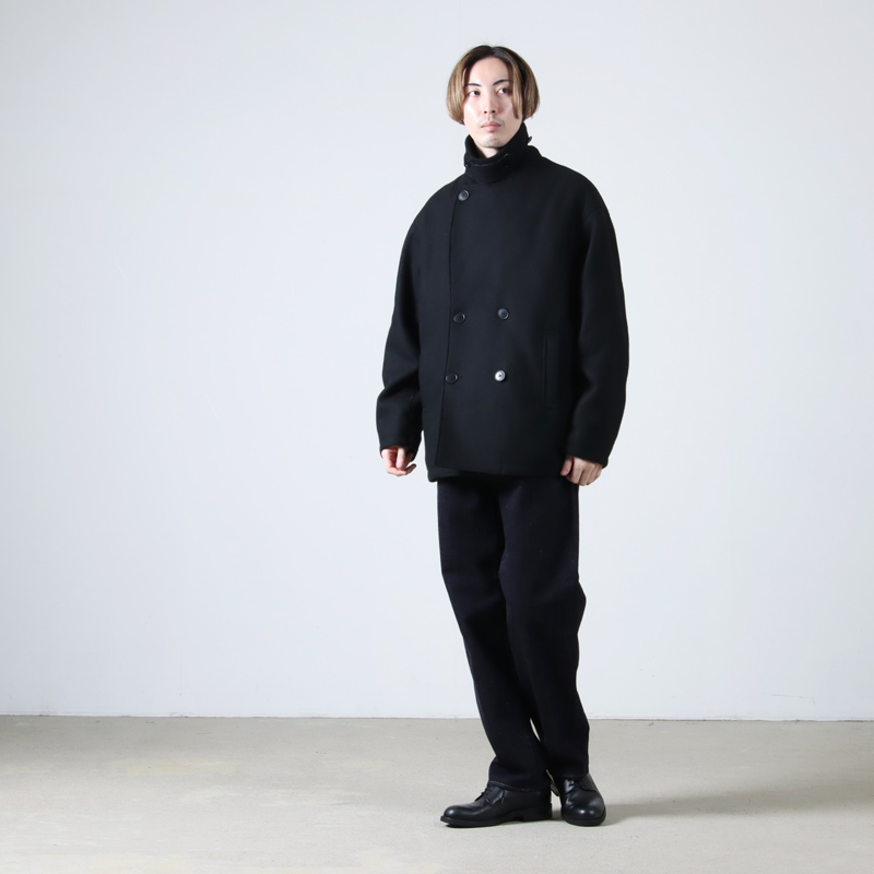 CURLY(꡼) KNIT MELTON PEA COAT