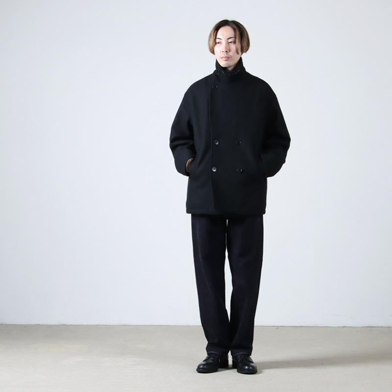 CURLY(꡼) KNIT MELTON PEA COAT