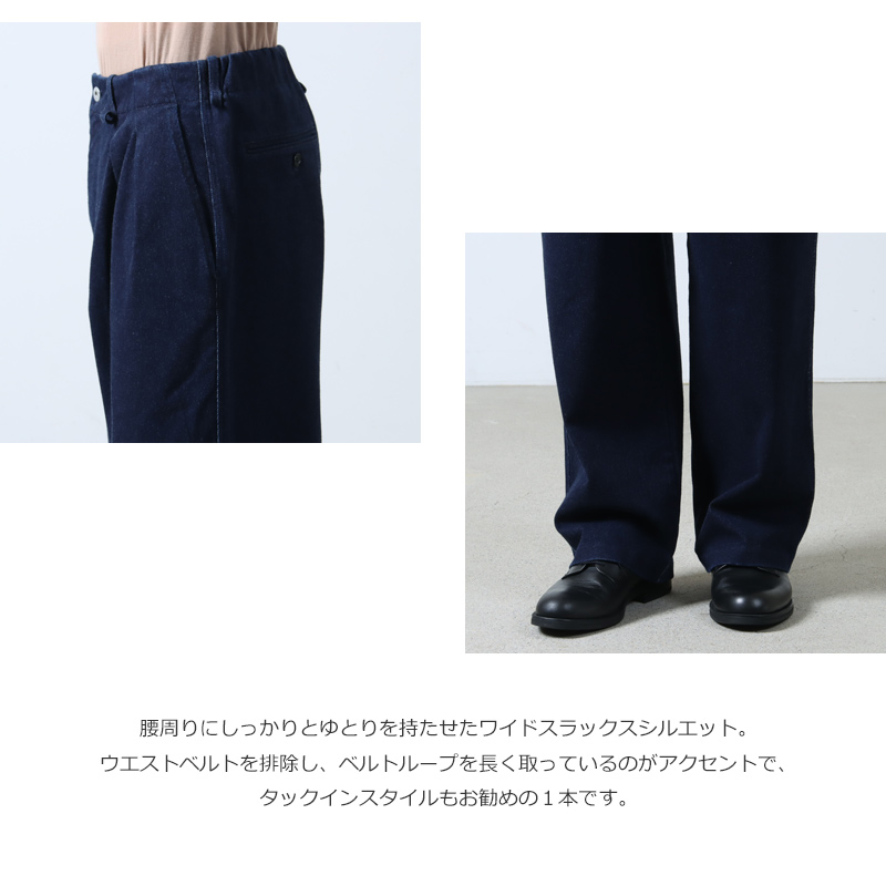CURLY(�����꡼) KNIT DENIM 2 TUCK EZ WIDE SLACKS -INDIGO-