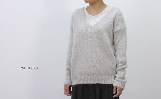 evameva raising yarn V-neck pullover col:ファントムグレー